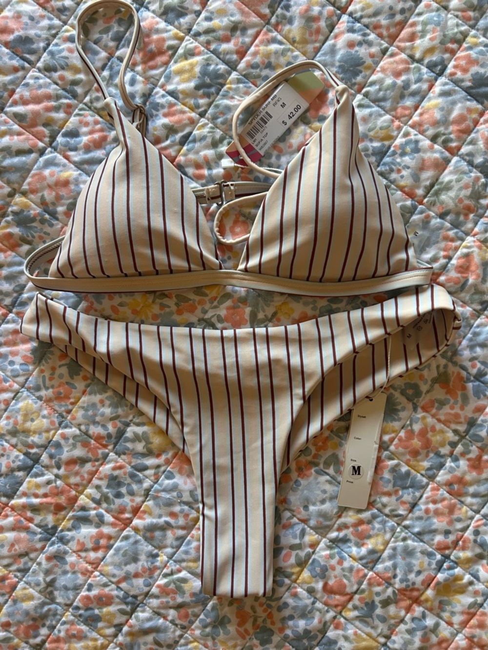Spyder Cream Bikini with Brown Stripes